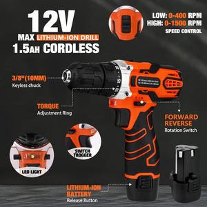 סט כלים אלחוטי 255 חלקים, מקדחה/מברגה 12V, ערכת כלים משולבת לעבודות בית ותיקון, באריזת נשיאה, סט כלים מקצועי OEM - Product Image 4