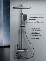 Robinet de douche thermostatique à poignée unique avec affichage LED, 4 modes, jet de pluie, bec long, ABS, céramique, aluminium, robinets à débit contrôlé