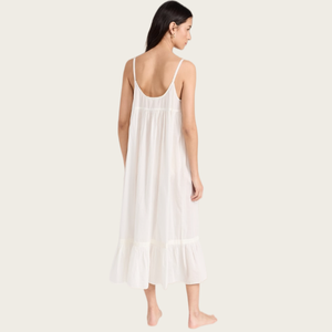Women's White Cotton Nightgown Sleeveless Full Length Classic Style Button Fly Sleepwear Summer Soft Woven Fabric - Product Image 2