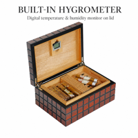 Boîte à cigares en bois de cèdre, double compartiment avec hygromètre, humidor en bois à mosaïque cubique, boîte à cigares de bureau, cadeau