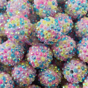 Cuentas redondas planas de plástico con diamantes de imitación de 20 mm de color pastel personalizadas para la fabricación de bolígrafos, cuentas gruesas tipo bola de discoteca para joyería, venta al por mayor. - Product Image 1