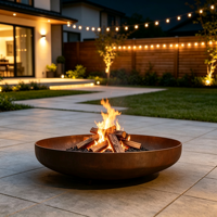 Brasero d'extérieur durable en acier Corten pour jardin et patio, avec foyer rond en bois, idéal pour projets d'aménagement paysager commercial