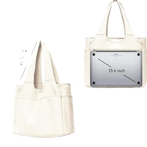 Sac fourre-tout en toile de coton grande capacité multi-poches, robuste et réutilisable, sac à bandoulière pour le travail, les courses et le quotidien, OEM ODM - Product Image 2