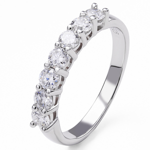 Bague de mariage et d'anniversaire pour femme, 7 pierres, diamant de laboratoire taille brillant couleur D, argent 925 plaqué rhodium, certifiée IGI, classique - Product Image 1