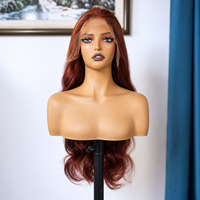 Perruque Lace Front en Cheveux Humains Ondulés Brun Cuivré avec Frange, Longue Ondulée Auburn, Sans Colle, Pré-épilée, Base en Soie, Perruque Topper