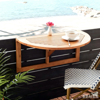 Collection extérieure Owens, table suspendue en bois naturel pliable pour balcon, table demi-ronde pour balcon, terrasse, véranda
