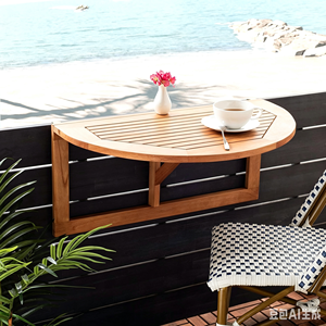 Collection extérieure Owens, <span class=keywords><strong>table</strong></span> suspendue en bois naturel pliable pour balcon, <span class=keywords><strong>table</strong></span> <span class=keywords><strong>demi</strong></span>-<span class=keywords><strong>ronde</strong></span> pour balcon, terrasse, véranda - Product Image 4