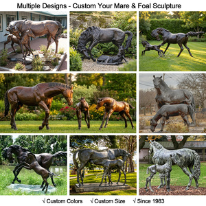 Statue de cheval en bronze artisanale, mère cheval avec deux poulains, moulage à la cire perdue, patine, sculpture de jardin extérieure, décoration de villa et de cour - Product Image 2