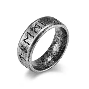 Antik Membuat Stainless Steel Nordic Simbol Rahasia Pagan Celtic Cincin Jari Viking Surat Skrip Cincin Rune untuk Pria