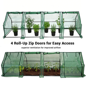 Serre de jardinage moderne à structure en acier robuste, facilement assemblable, avec 4 portes à fermeture éclair enroulables, mini tunnel extérieur anti-UV - Product Image 4