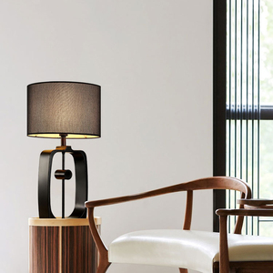 Lampada da Tavolo Moderna Minimalista Creativa in Metallo LED Dimmerabile per Soggiorno <span class=keywords><strong>Paralume</strong></span> in Tessuto Nero E27 - Product Image 1