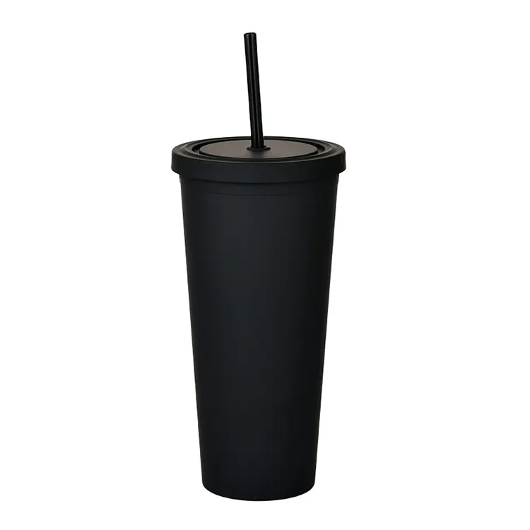 Дорожная кружка 22 унции, пластиковая матовая розовая черная чашка для кофе, многоразовая пластиковая кружка с двойными стенками и крышкой и соломинкой