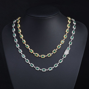 Unisex Geometric Gift Necklace New Arrival Green Baguette Zircon with Emerald Inspired Cushion Cut Fashion Jewelry Copper Alloy - Product Image 2