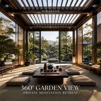 Pérgola Moderna Zen con Techo de Láminas Motorizadas, de Aluminio, para Jardín, Casa de Té, Espacio Privado de Retiro y Meditación