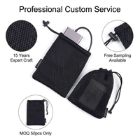 Pochette de rangement personnalisée noire en maille 3D avec cordon de serrage, pochette en maille pour téléphone et batterie externe avec cordon de verrouillage