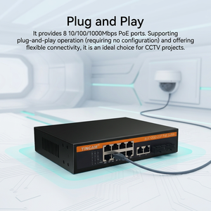 Tincam สมาร์ท8*10/100/1000M พอร์ต + <span class=keywords><strong>2</strong></span>*10/100/1000M พอร์ตอัปลิงค์ + 1*1.25G SFP Ai Gigabit Ethernet Switch สวิตช์ POE เครือข่ายสำหรับกล้องวงจรปิด - Product Image 2