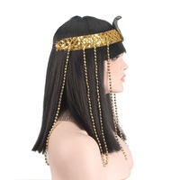 Ensemble de perruques de cosplay Cléopâtre avec bandeau tête de serpent, longues et droites, en fibre synthétique (K-Silk/P-Silk), fabriquées à la machine