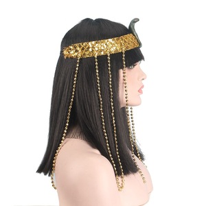 Set de Peluca de <span class=keywords><strong>Cleopatra</strong></span> con <span class=keywords><strong>Diadema</strong></span> de Serpiente, Negra, Larga y Lisa, Fibra Sintética (K-Silk/P-Silk), Hecha a Máquina - Product Image 2