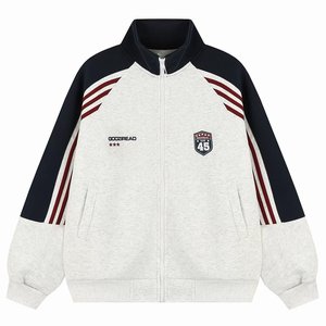 Sweat-shirt rétro preppy à col montant et blocs de couleur, veste rayée ample pour couple, idéale pour le printemps et l'automne - Product Image 5