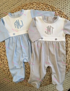 Mameluco personalizado para bebé <span class=keywords><strong>recién</strong></span> nacido, conjunto de Manta, mono de cuello redondo de algodón a rayas azules para bebé, ropa infantil para bebé 2025 - Product Image 6