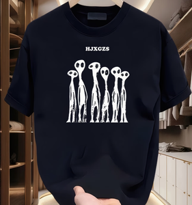 Unique Alien Group Sketch Men's <strong>Quirky</strong> Graphic Tee Mystery Sci-Fi Creature Cotton <strong>T</strong>-<strong>Shirt</strong> Street Style Oversized Casual Top - Product Image 5