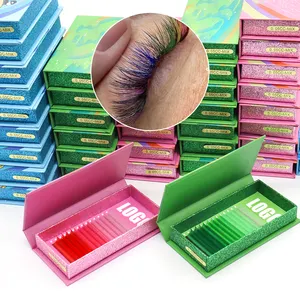 Wholesale Color Eyelash Extension Custom Eyelash Tray Lashes Pink Blue Green Private Label Individual Colorful Lash Extensions