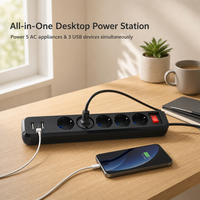 Multiprise européenne 5 voies avec ports USB Type C et Type A, certifiée CE Schuko