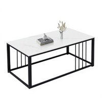 Table basse moderne minimaliste en dalle de pierre de qualité supérieure avec structure en fer, design à double niveau pour petits appartements et salons
