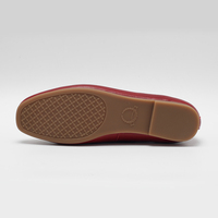 Ballerines en cuir rouge pour femmes, à bout carré, avec nœud, chaussures plates souples pour mariage, fête, usage quotidien, en cuir véritable