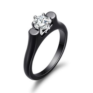 Anillo de cerámica, titanio, acero y circonita, blanco y negro, anillos de pareja para compromiso, joyería unisex. - Product Image 2