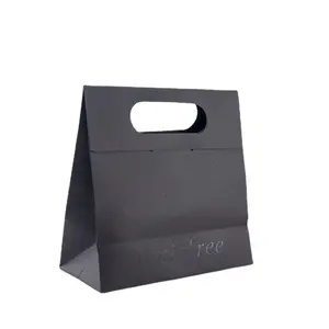 Custom UV Spot Logo Black Cardboard Paper Hand Bag For Shopping Brand Advertising