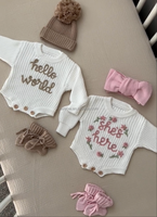 Barboteuse Bébé Classique à Jambes Courtes en Coton Tricoté Épais, Personnalisable, Cadeau Naissance pour Garçon, Tenue Unisexe Personnalisée pour Bébé