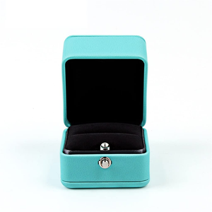 Custom Blue <b>T</b> Leather European Style Luxury Jewelry Box Rounded Diamond Square Pattern for Ring Pendant Necklace Packaging - Product Image 1