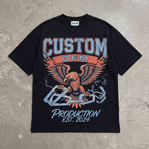เสื้อยืดโอเวอร์ไซส์ทรงบ็อกซี่ ผ้าคอตตอน 100% หนัก 330 GSM ตัดเย็บแบบไหล่ตก พิมพ์ลายดิจิทัล สไตล์วินเทจ ทำสีซีดแบบดิสเทรส รับผลิตตามแบบ OEM - Product Image 1