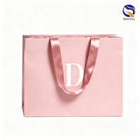 Nouveauté - Sac en papier rose de luxe avec poignée en ruban, finition mate, logo personnalisé imprimé, pour cadeaux cosmétiques