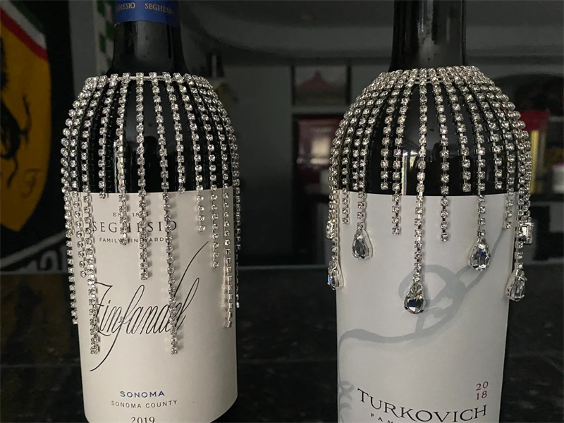 Sac à Vin Brillant Avec Strass Et Filet élastique - Cadeau élégant Pour Mariage, Anniversaire - Réutilisable - 6