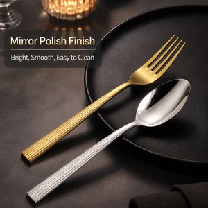 Modern Design 5 Pieces Hammered Handle Silver Flatware Stainless Steel Cutlery <b>Set</b> for Restaurants - Product Image 3