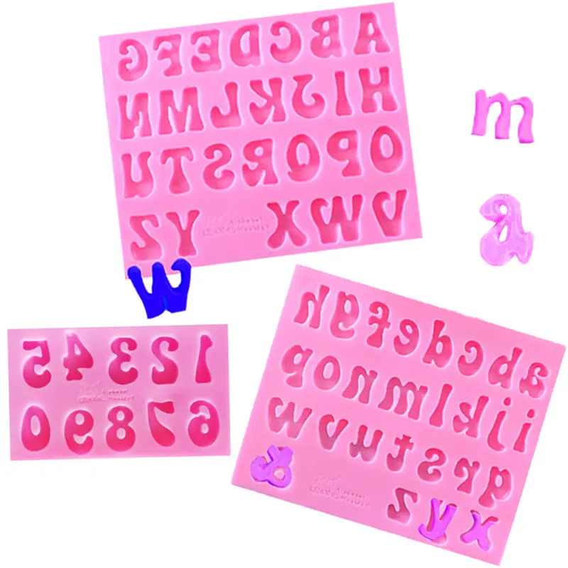 3 PCS Alphabet Fondant Silicone Mold Uppercase Lowercase Number Letter Molds for Cake Decorations