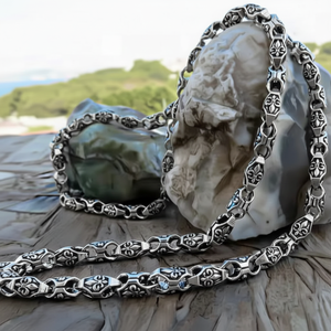 Cadena Bizantina de Plata de Ley 925 Maciza Oxidada para Hombre, Joyería de Acero Inoxidable - Product Image 1