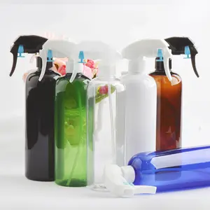 Botella rociadora de plástico con forma de cilindro ámbar para riego de flores, botella rociadora de niebla para gatillo de plástico PET de 500ml