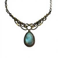 Collier Pendentif Papillon Vintage en Macramé et Chaîne de Bambou, Pierre Turquoise Naturelle Sertie en Lunette, Plaqué Or, Style Bouddhiste Unisexe