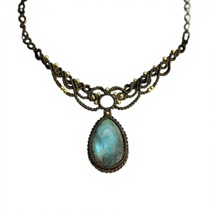 Collar con Colgante de Mariposa de Aleación de Zinc Vintage, con Piedra Turquesa Natural en Engaste de Bisel, Chapado en Bronce Antiguo, Unisex - Product Image 1