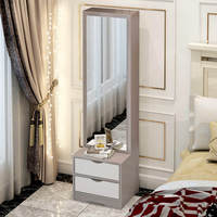 Coiffeuse moderne blanche en MDF avec éclairage LED, miroir pleine longueur, plateau coulissant, étagères dissimulées et tiroirs pour chambre à coucher