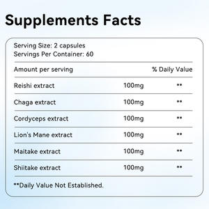 Compléments alimentaires en capsules à base d'extraits de super <span class=keywords><strong>hericium</strong></span>, de reishi, de cordyceps, de maitake, de shiitake et de chaga biologiques et végétariens en marque propre - Product Image 3