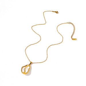 Collar de Acero Inoxidable y Titanio con Colgante de Perla de Imitación Barroca, Chapado en Oro de 18k, para Uso Diario - Product Image 5