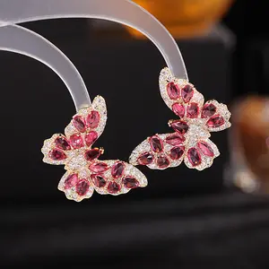 闪亮3D动物水晶水钻耳环耳钉锆石蝴蝶女式耳环
