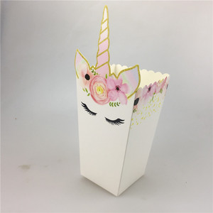 Boîte à popcorn jetable mignonne et colorée, écologique, en forme de <span class=keywords><strong>licorne</strong></span>, pour les fêtes d'anniversaire des enfants, emballage alimentaire - Product Image 3