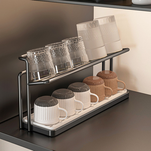 Metal Standing Type Double-layer Draining Tray Minimalist Style Kitchen and Dining Table Cup <b>Teacup</b> and Coffee Mug Organizer - Product Image 1