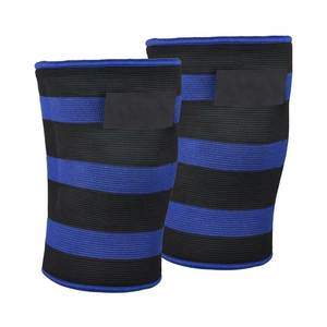 Genouillères noires à rayures bleues, tricotées, respirantes, universelles, unisexes, protection toutes saisons - Product Image 1