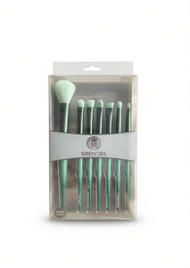 Ensemble de pinceaux de maquillage Grenobil 7 pièces, poils synthétiques vert mat dégradé, manche en plastique - Product Image 1